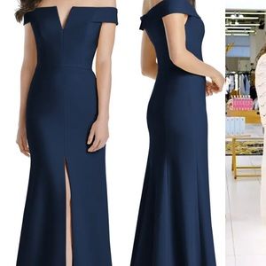NWOT Dessy Collection navy off shoulder gown